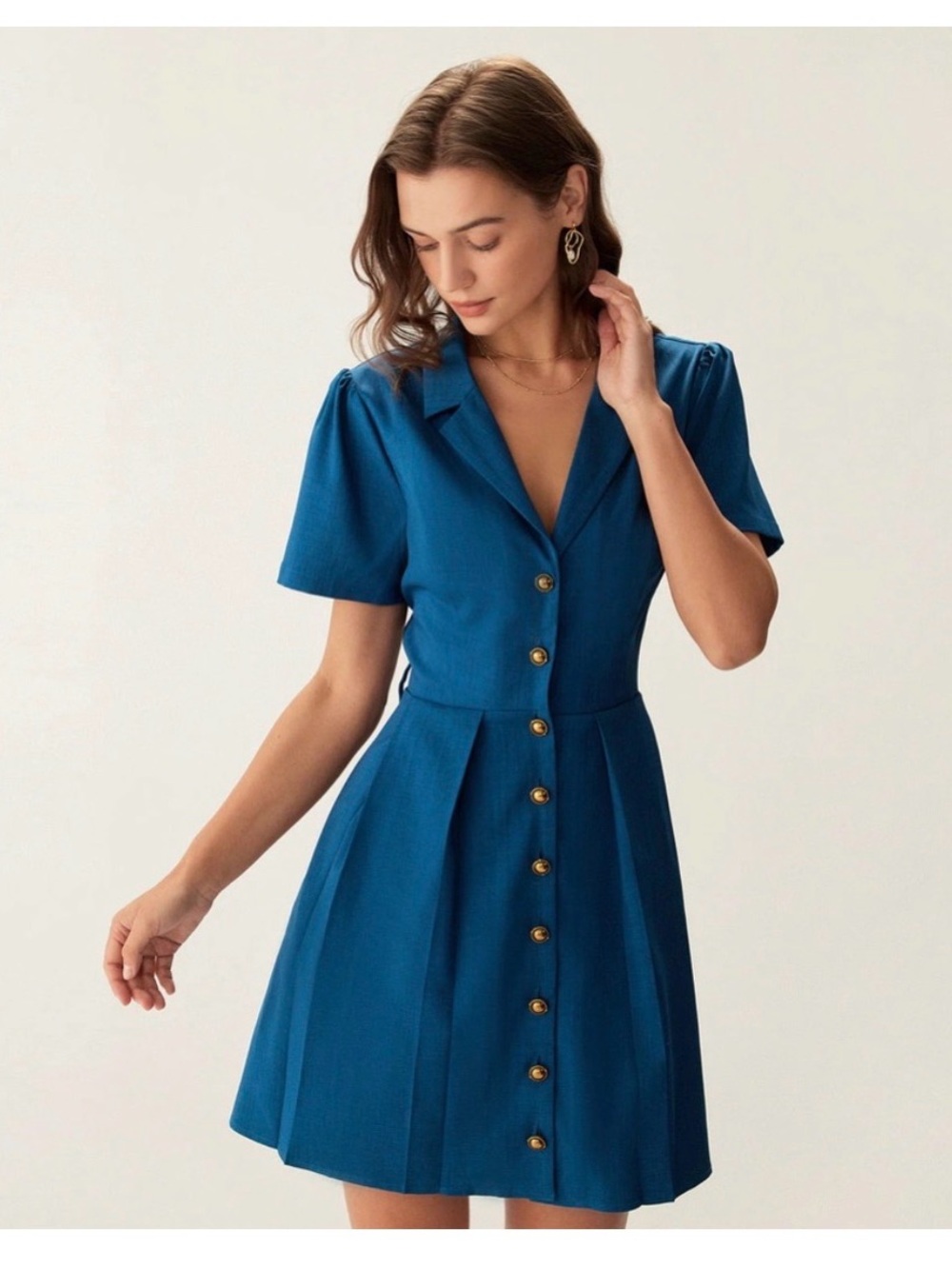 RIHOAS Blue Puffed Sleeve Button
Mini Dress